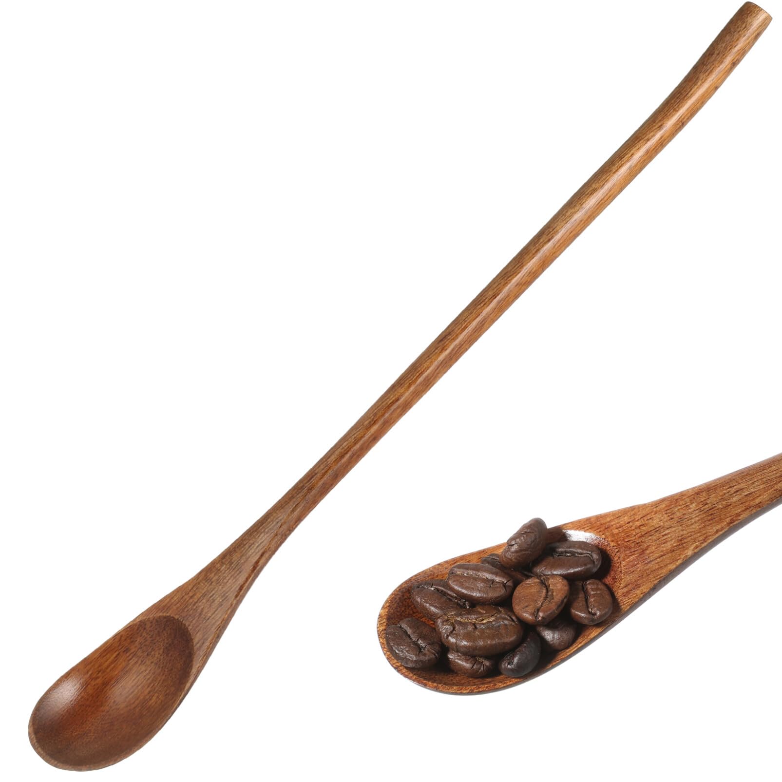 PRETYZOOM 2PCS Wooden Coffee Spoons Long Handle Wooden Mixing Spoon Teaspoon Handmade Wood Stirring Spoon Cocktail Spoons Iced Tea Spoons for Mixing Coffee Tea Beverage