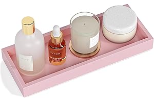 Pink Wood Vanity Tray for Light Bathroom Decor