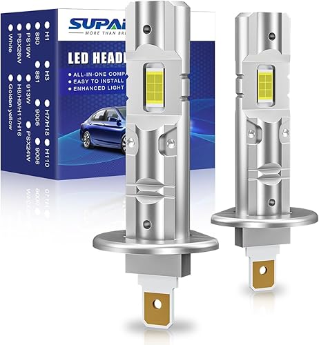SUPAREE Bombillas LED H1 para proyector, 24000LM más recientes 2024 + 600% de brillo, blanco diamante 6500K, Plug and Play 11 tamaño mini, haz alto