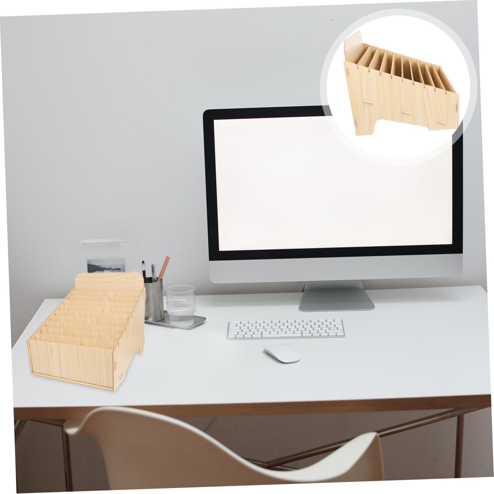 Scatola Organizzatrice Fatture in Legno Beige Multi Scomparto