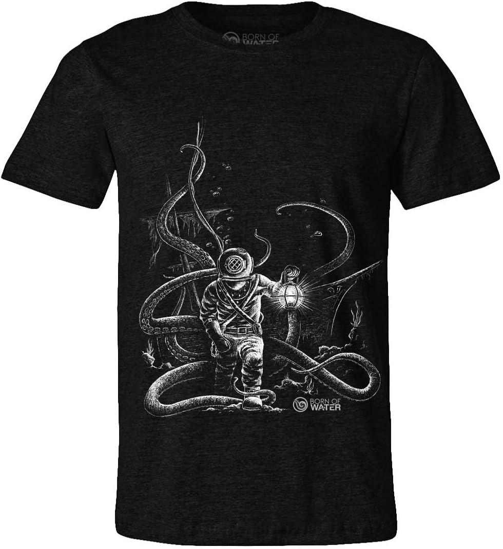 Born of Water Deep Sea Hard Hat Commercial Diver T-Shirt for Men: Scuba Diving
