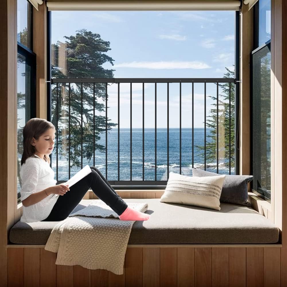 WAOWAO Black Window Safety Guards for Children Kids Toddler Pets Proof Extra Wide Tension Security Window Guard Gate for Home Fit 36.22"-61.41"(2