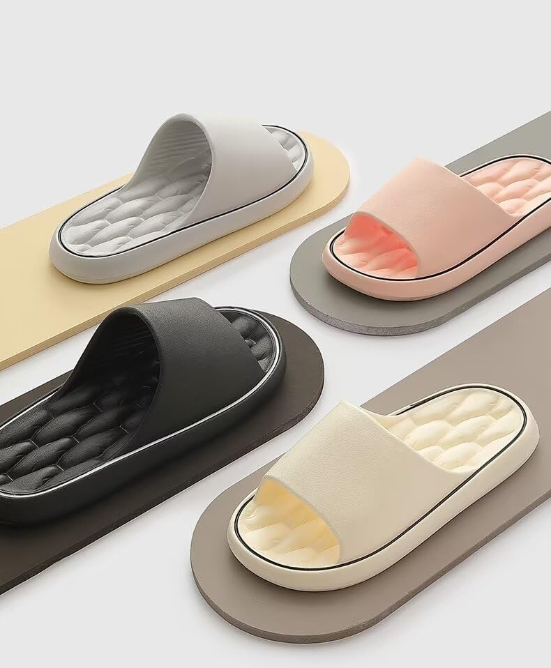 Non-Slip Quick-Dry Shower Slippers for Women & Men, Ultra-Soft Cushion Thick Sole, Comfortable Bath Slides for Indoor Home Use（Size：40-41，khaki）4