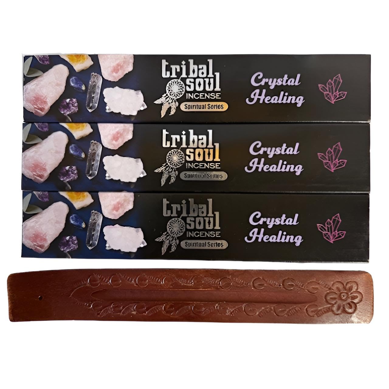 Tribal Soul Crystal Healing Spiritual Incense Gift Set with Wooden Holder, 3 Pack Meditation Sticks