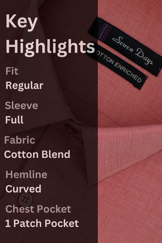 Image of 7-DAYS Men's Premium Formal Shirt - Cotton Blend, Regular Fit, Full Sleeve, with Pocket, Durable & Easy Care - Perfect for Office Wear