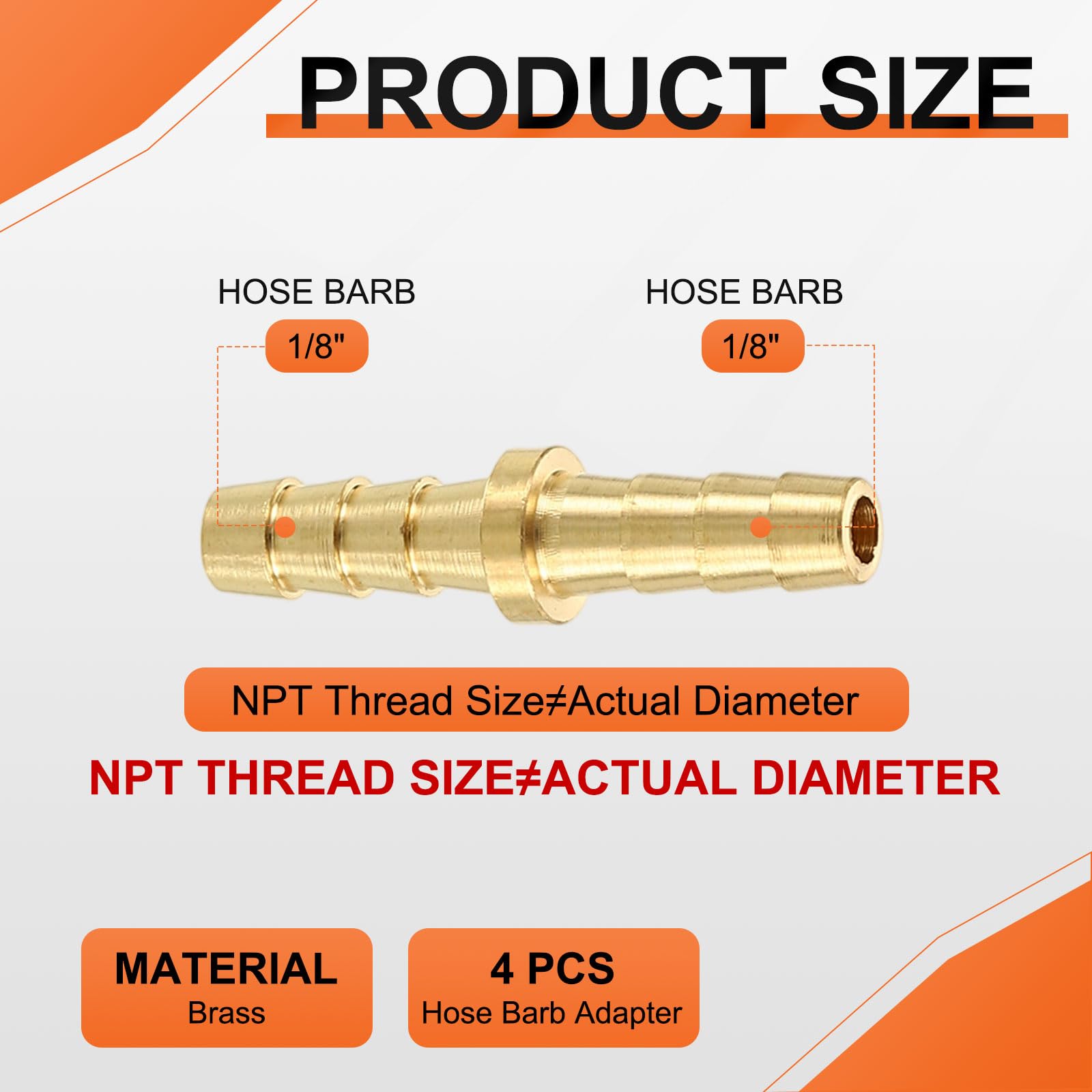 Rebower 50 Pack Brass Hose Barb Adapter, 1/8"(3.2mm) Barb to 1/8"(3.2mm) for Industrial Automotive, Fluid Transfer - Image 2