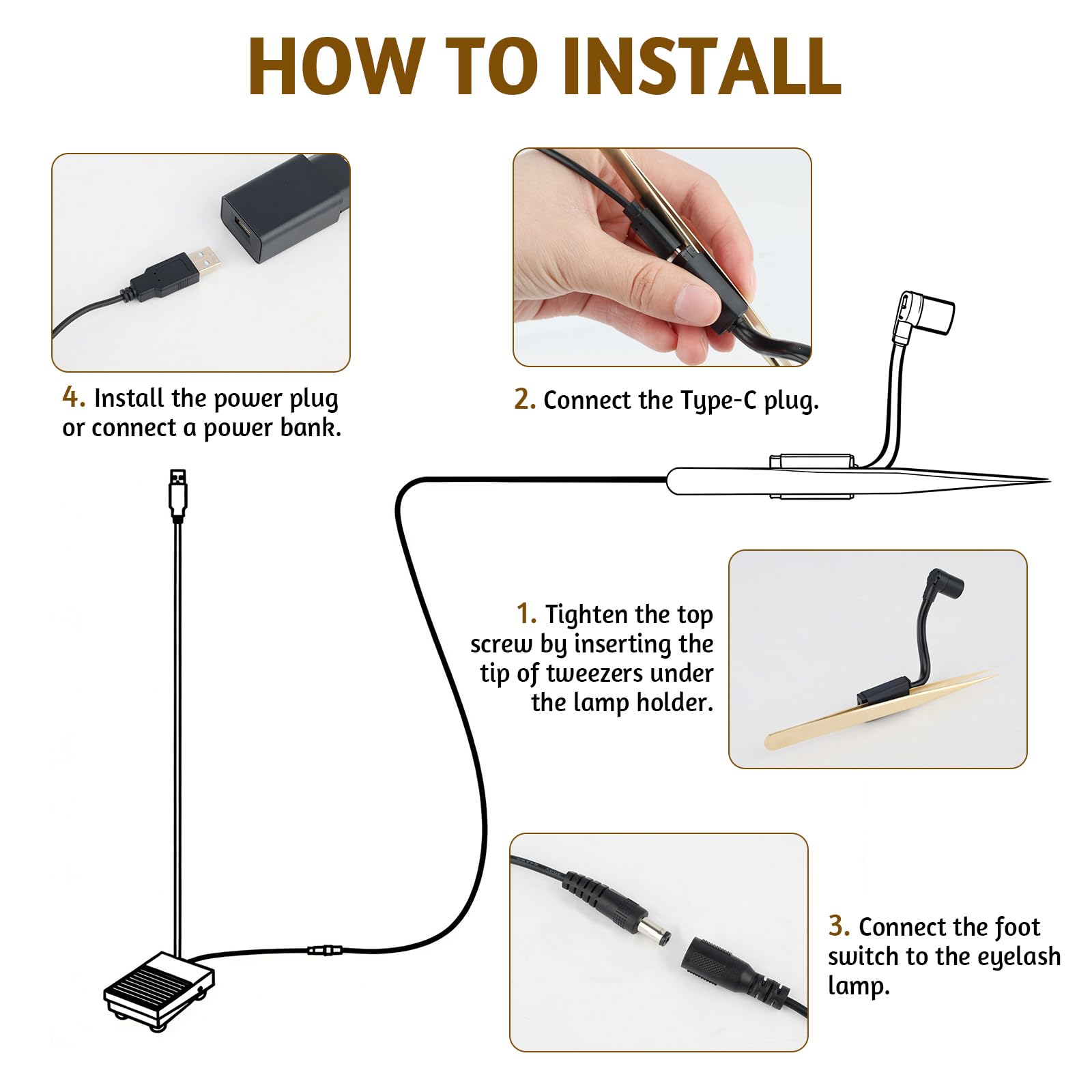 Lampe Extension de Cils, 2W Lampe Cils UV, Lampe de Maquillage avec Pédale, Pince et Col de Cygne, Temps de Polymérisation 1-3 Secondes, Taille du Spot Réglable