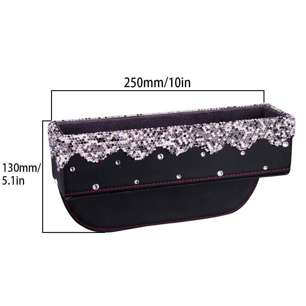 idain Bling Bling Car Seat Gap Filler Sparkle Car Seat Pocket Organizer Car Seat Catcher Console Side Storage Organizer Drop Caddy Catcher (Black+White)