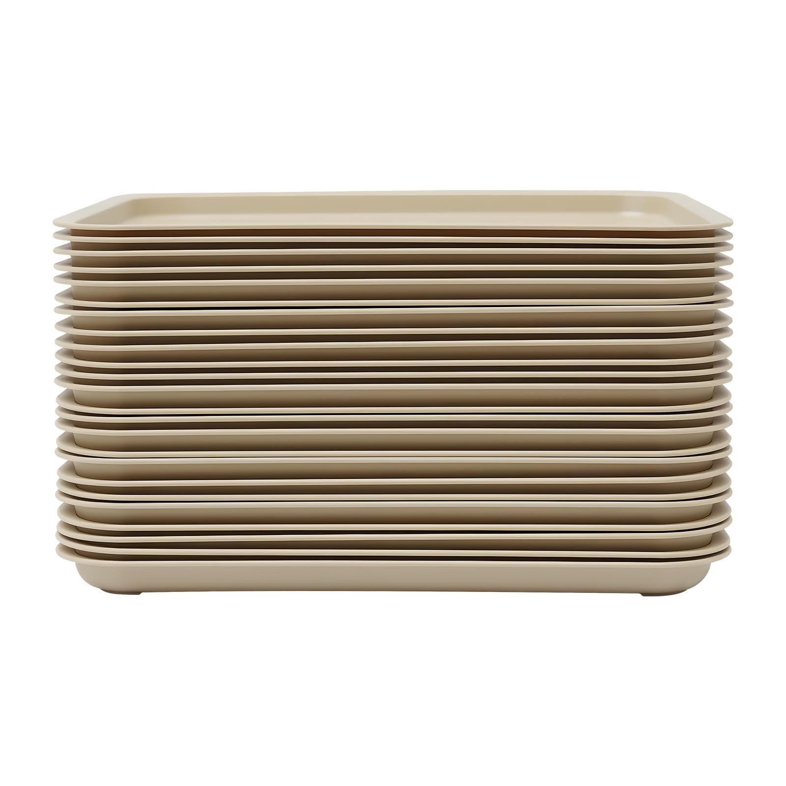 Fastfood - Set di 24 vassoi da portata in polipropilene, infrangibili, impilabili, antiscivolo, lavabili in lavastoviglie, per ristoranti, mense, vassoi da caffetteria, 36 x 27 x 2 cm (cachi)