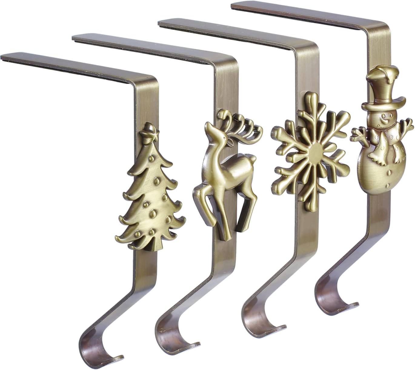 Christmas Stocking Hangers for Fireplace Set of 4 ,Bronze Metal Christmas Stocking