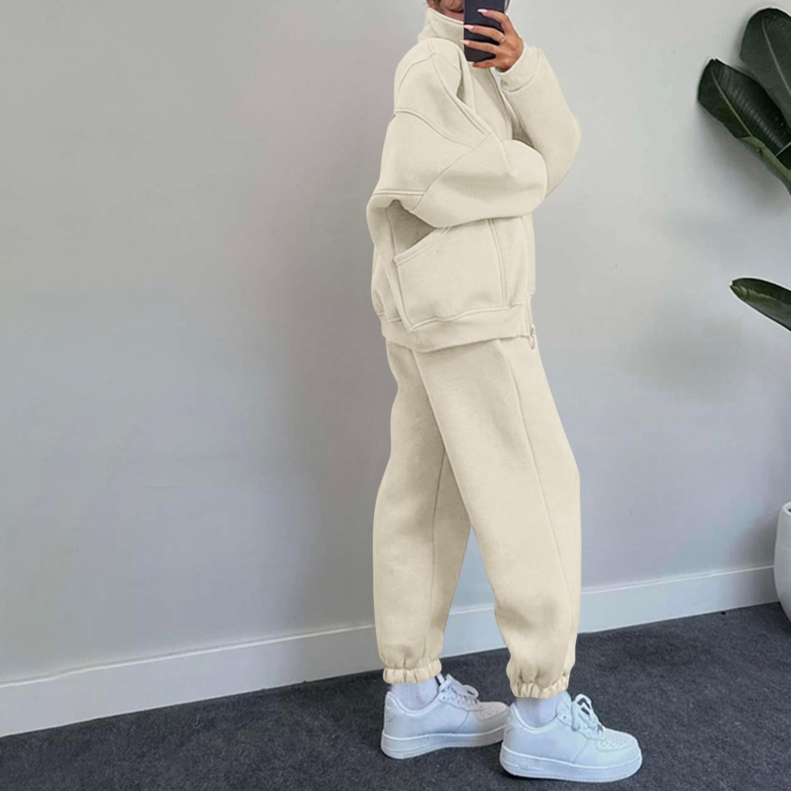 Conjuntos Elegantes Mujer, Chandals Mujer Bonitos, Tops y Pantalones Oversize Ropa de Salón Básico 2 Piezas Día Festivo Manga Larga Cremallera Sin Colar