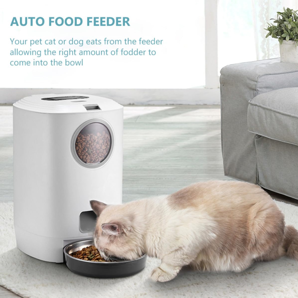 Comedero Inteligente para Mascotas Automático 4, 5l Blanco | Abs, Acero Inoxidable y Pc, Diseño Desmontable, Carga Usb, para Perro y Gato, Alimentación Regular y Cuantitativa