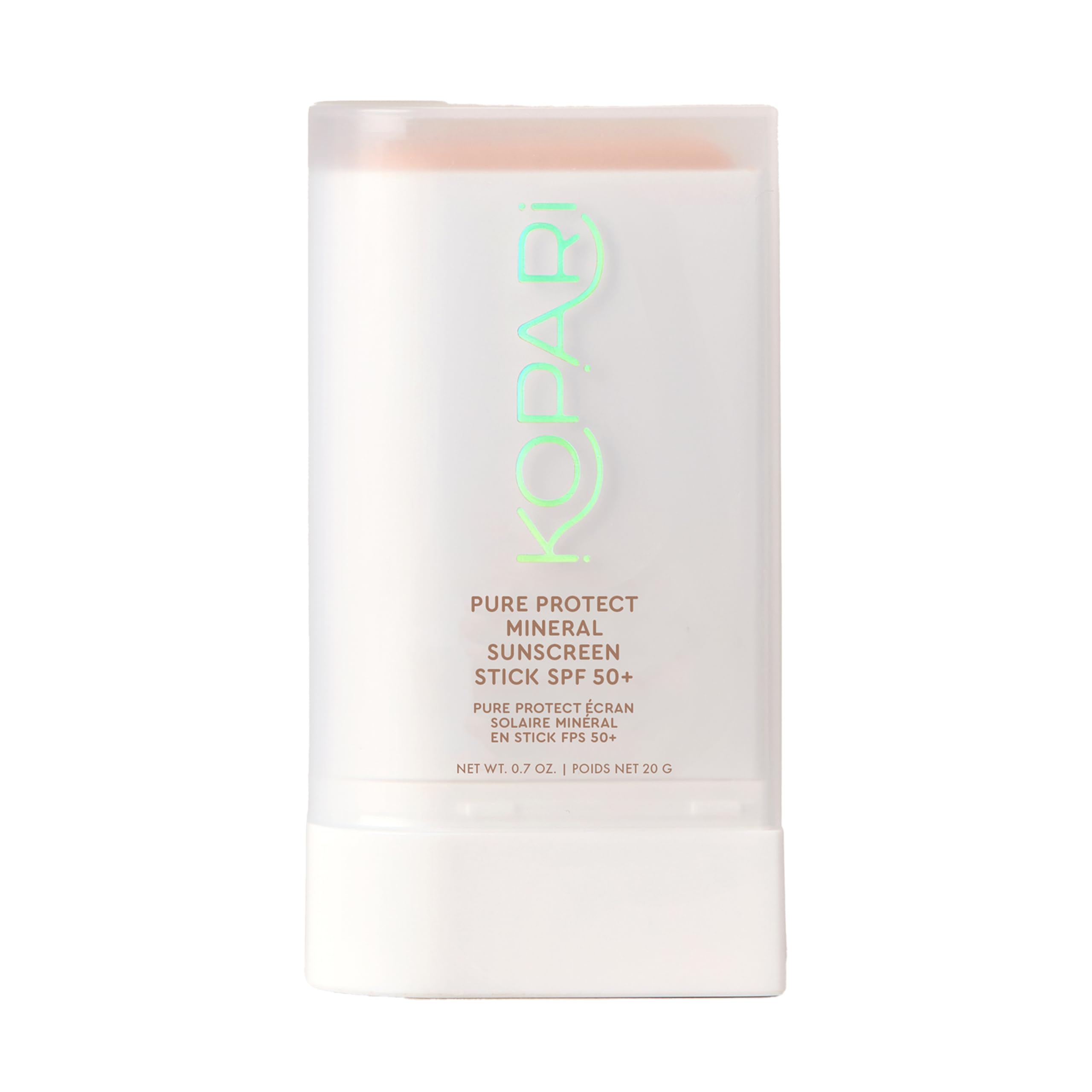 Kopari Pure Protect - Barra de protección solar 100 % mineral SPF 50+, protección solar transparente para cara y cuerpo con óxido de zinc, aceite de argán hidratante y manteca de karité