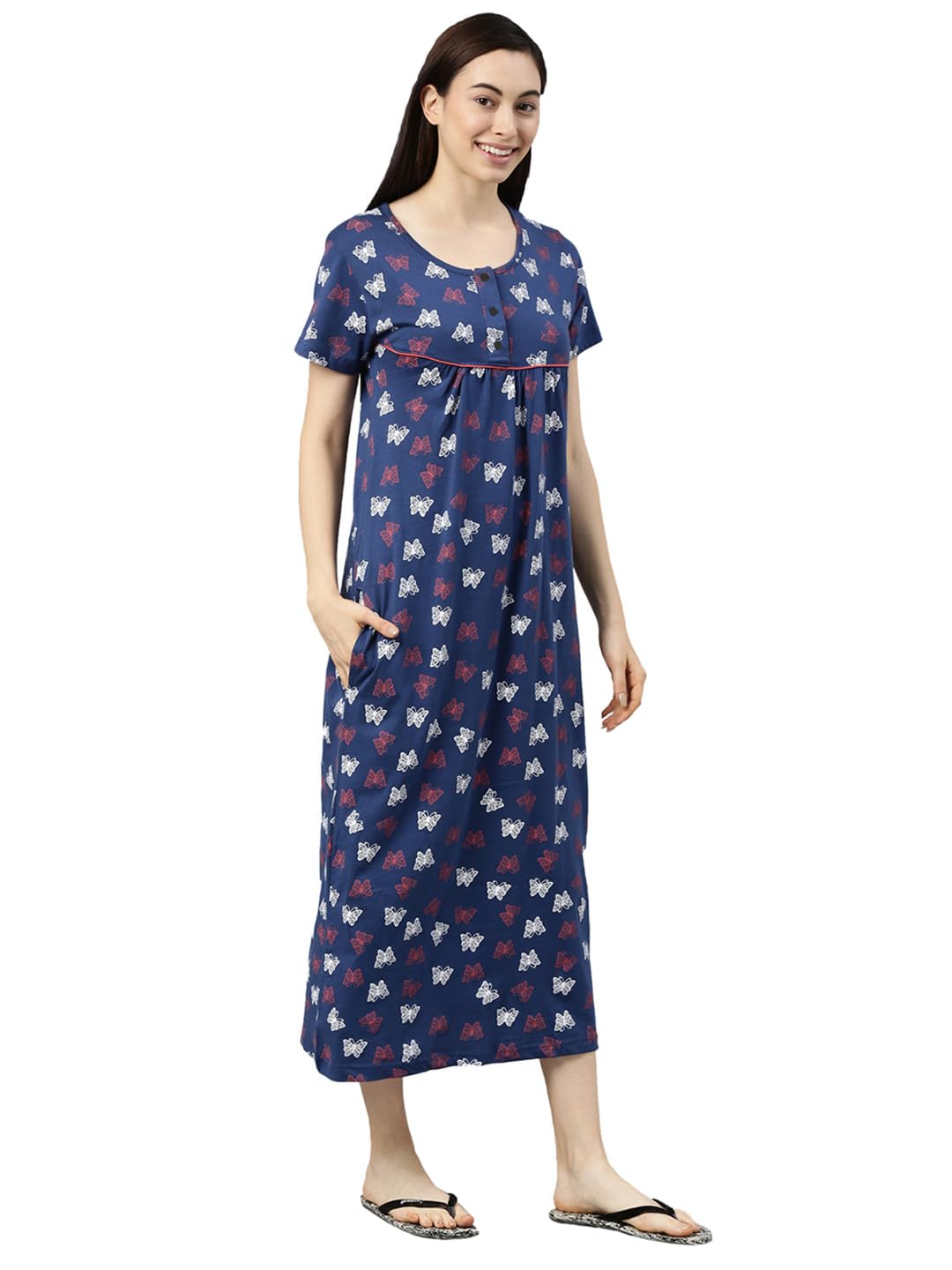 KRYPTIC Womens Navy Printed Pure Cotton Maxi Nightdress(Navy_2-M) - Image 5 thumbnail