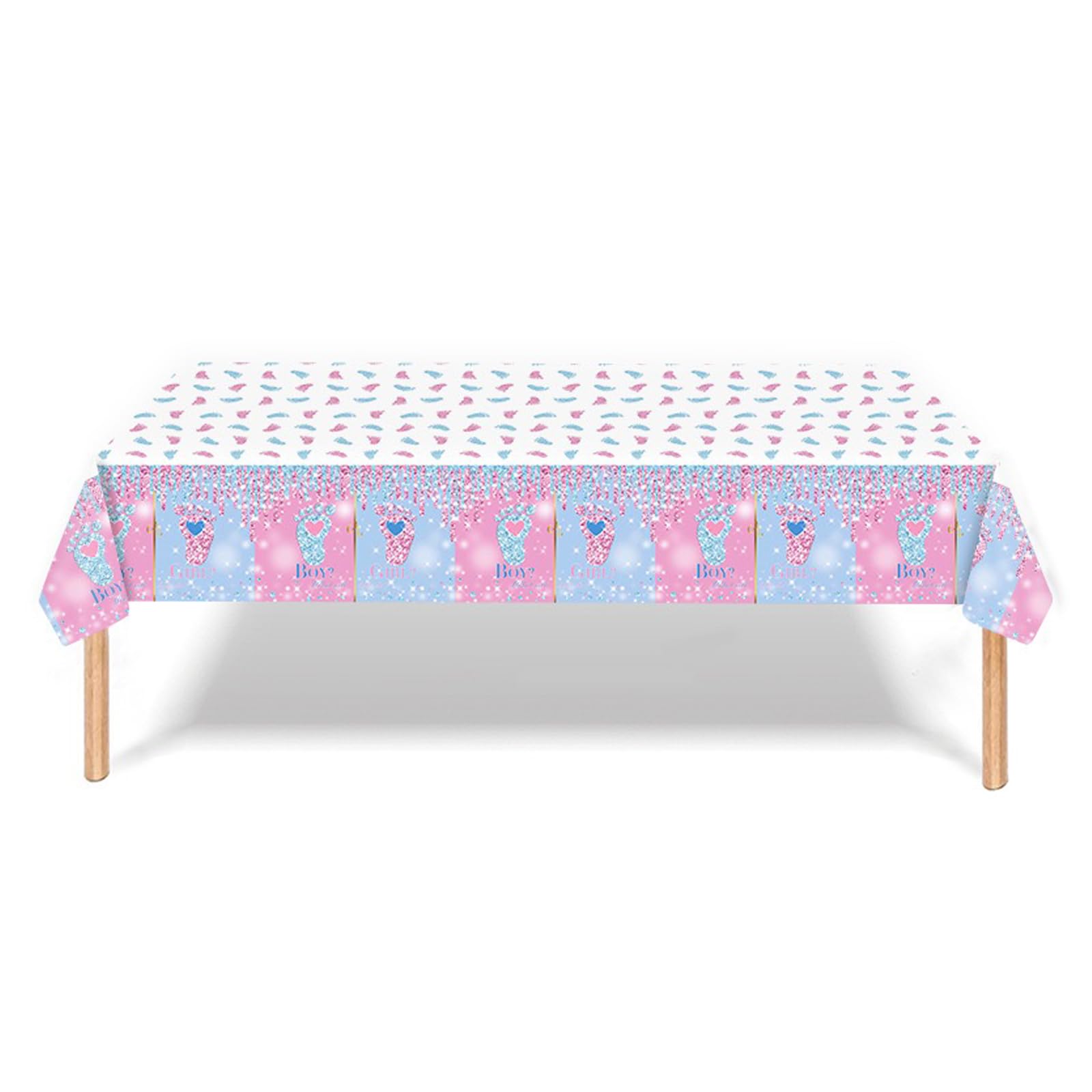 SWEETYQ she or he Gender Reveal Tablecloth Blue and Pink Disposable Plastic Waterproof Table Cover for Boy or Girl Baby Shower Supplies (she or he)