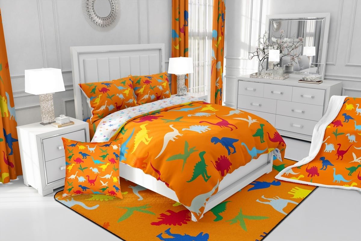 Feelyou Dinosaur Fleece Sherpa Blanket Kids Cartoon Dino Throw Blanket Boys Girls Bright Orange Decor Plush Blanket Jungle Animal Fuzzy Throw Blanket Bedroom Twin 60"x80"