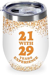 50th Birthday Gifts for Women Unique 12 oz Insulated Wine Tumbler with Lid, 50th Birthday Gifts for Her Decorations Funny 21 with 29 Years Experience Stainless Steel Travel Tumbler Cups Wine Glass