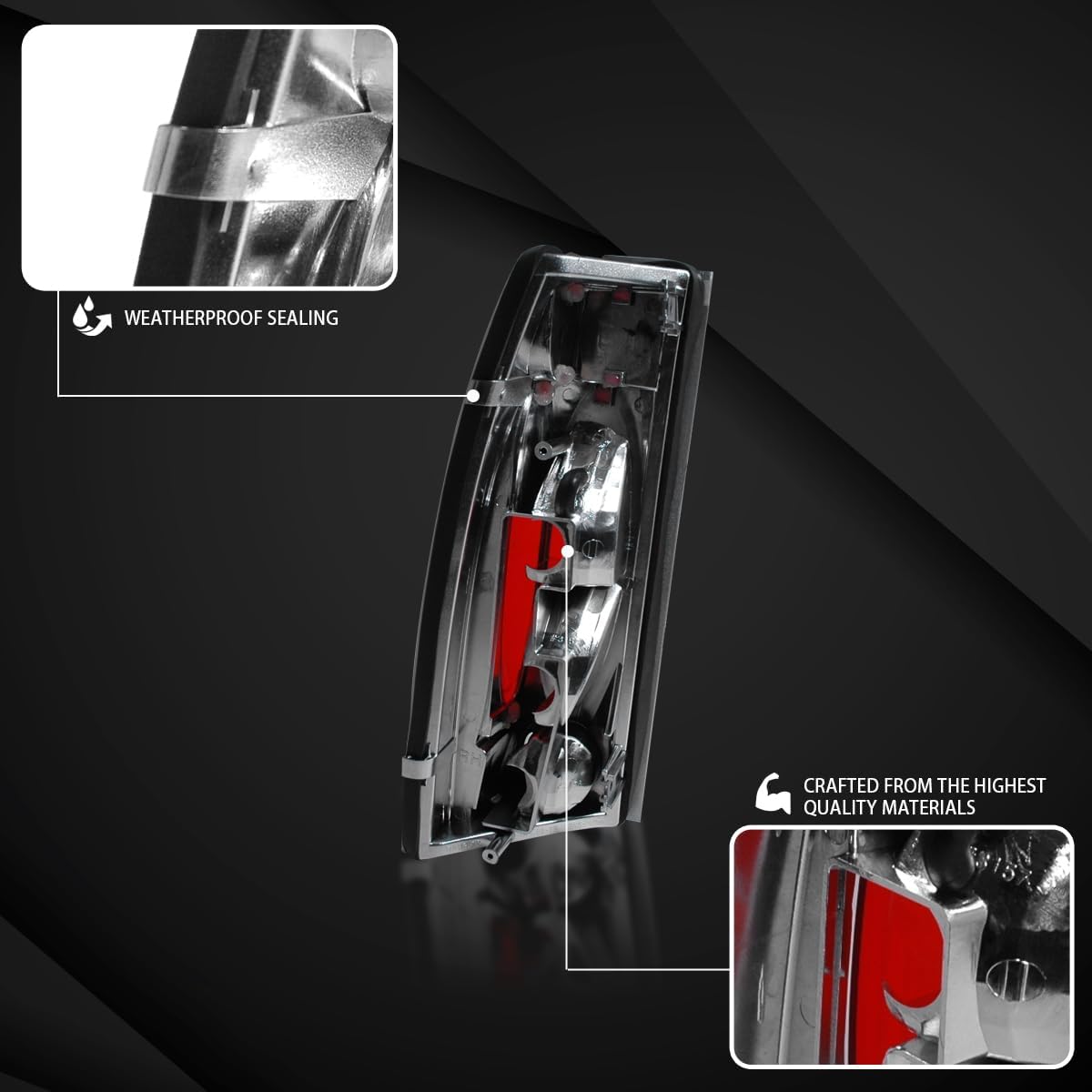 Autozensation Compatible with 1988-1998 Chevy C/K C10 1500/2500/3500, Silverado Sierra, Blazer Full Size, Suburban, Yukon, Tahoe, Left + Right Pair Assembly, Black Housing Clear Lens Tail Lights