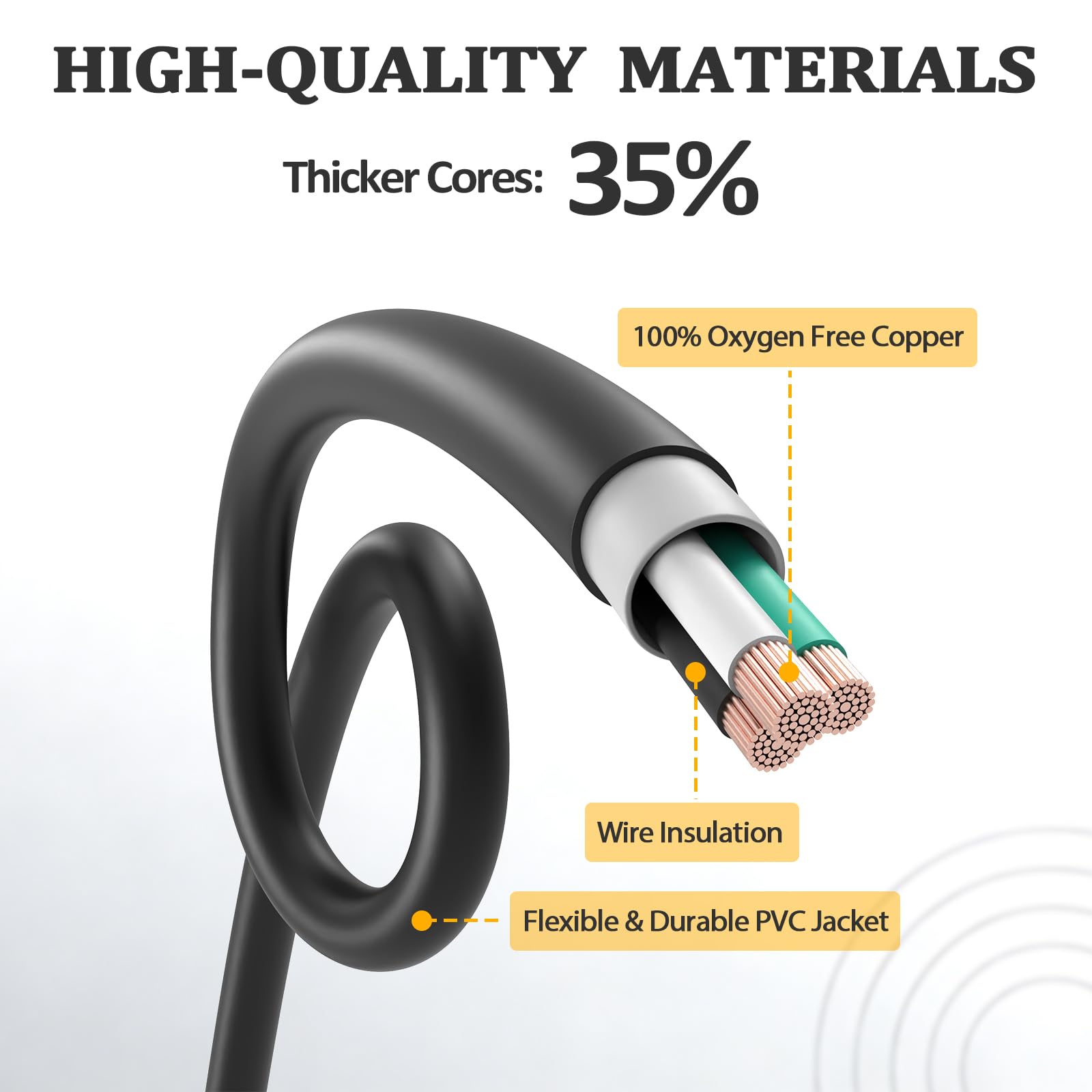 Cable de extensión negro de 15 pies para interiores y exteriores, cable eléctrico impermeable de calibre 16 con enchufe a tierra de 3 puntas, cable eléctrico SJTW de 13 A, 1625 W, 16/3