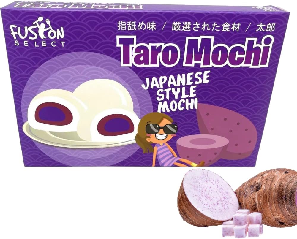 Mochi Daifuku Snacks - Traditional Japanese Rice Cakes with Filling - Flavored Asian Sweet Desserts for Family - Chewy and Soft Texture (Taro)