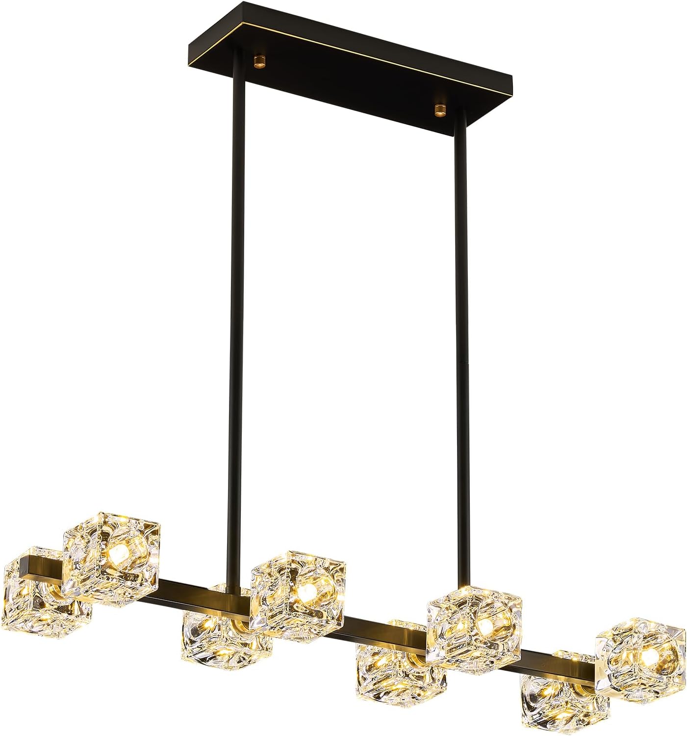 Modern Black Crystal Chandelier, 8-Light Cube K9 Crystal Pendant Light with Adjustable Height, Farmhouse Dining Room Hanging Light for Kitchen Island, Living Room，Bedroom,Over Table