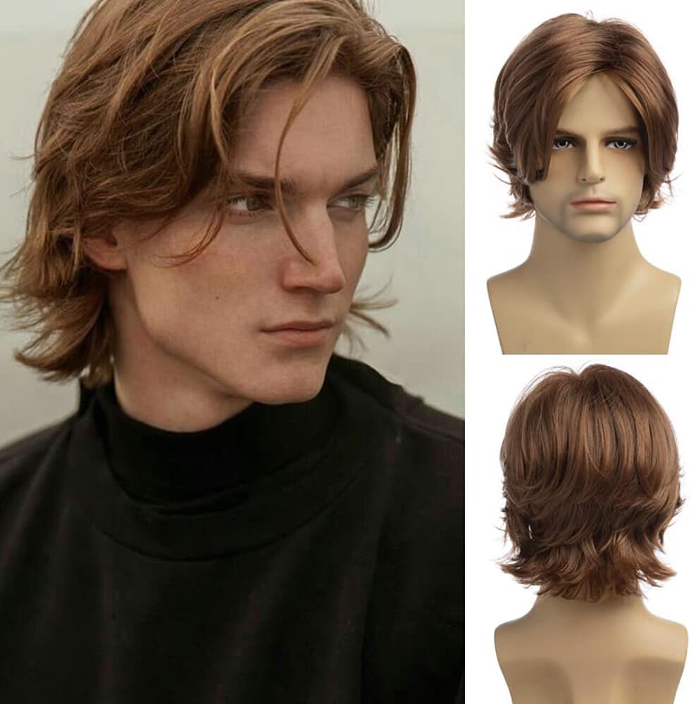 Men's Short Brown Wig: Realistic Synthetic Hair for Cosplay, Halloween, and Everyday Style