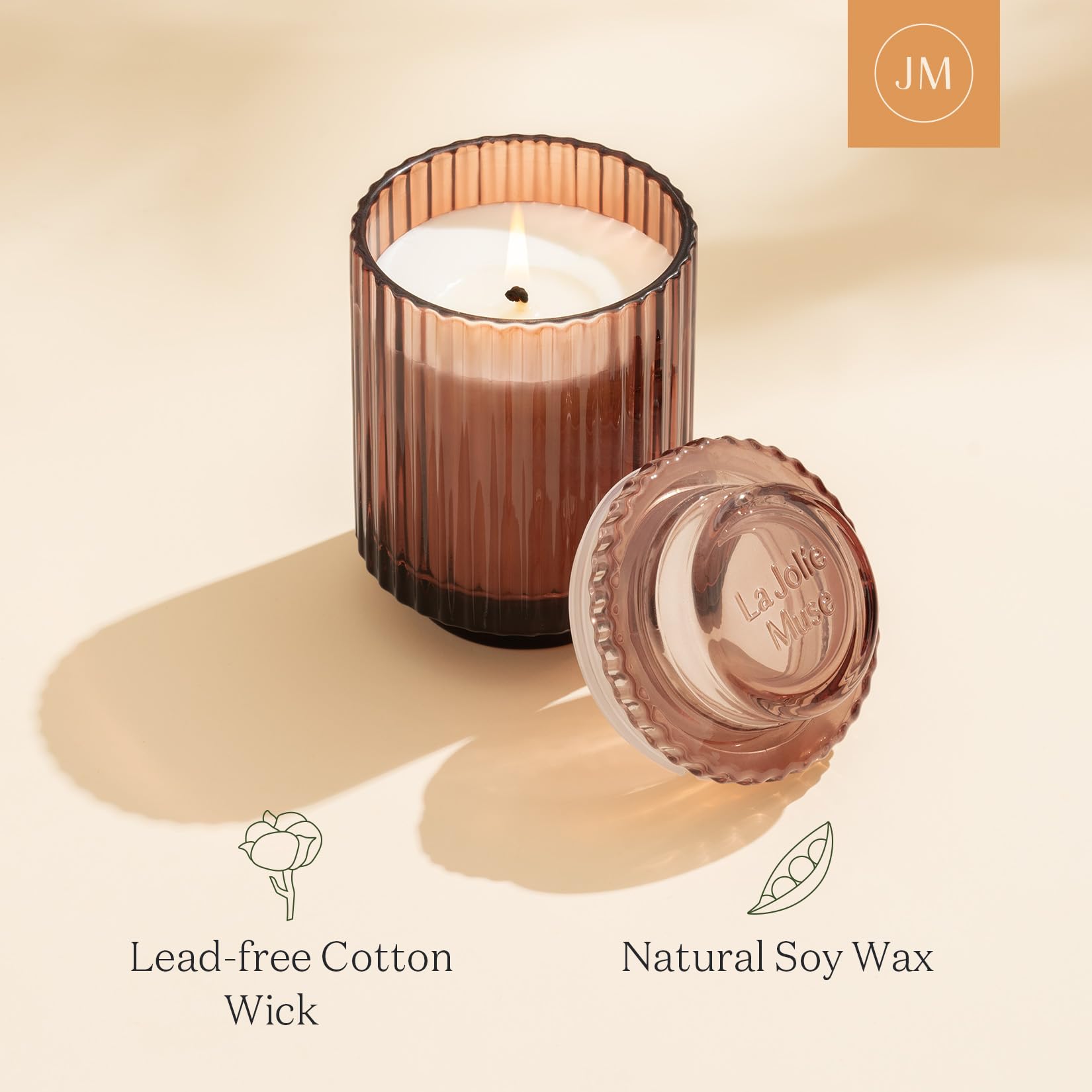 LA JOLIE MUSE Santal Rose Candle, candela regalo per donne e uomini, candele di soia naturale per la casa, candela in barattolo di lusso, 40 ore di combustione, 200 ml