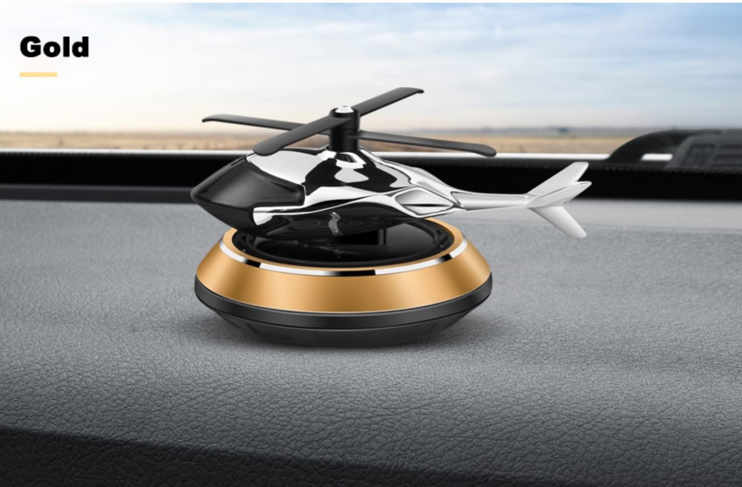 Solar Powered Helicopter for Car Accessories for Dashboard with Aroma Diffuser for Car interior Dashboard Helicopter Solar Car Accessories (Gold)