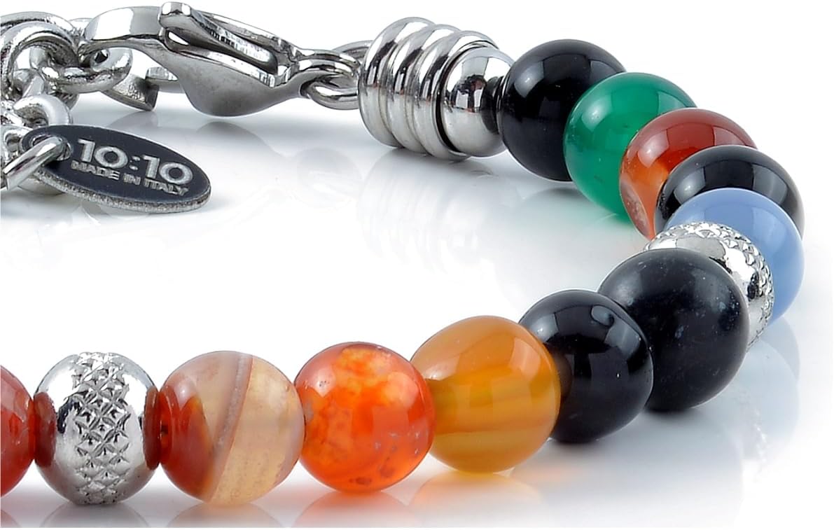 10:10 Beaded Bracelet for Men and Women – Natural Agate Multicolor Gemstones and Stainless Steel – Adjustable & Durable & Elegant – Made in Italy - Image 2