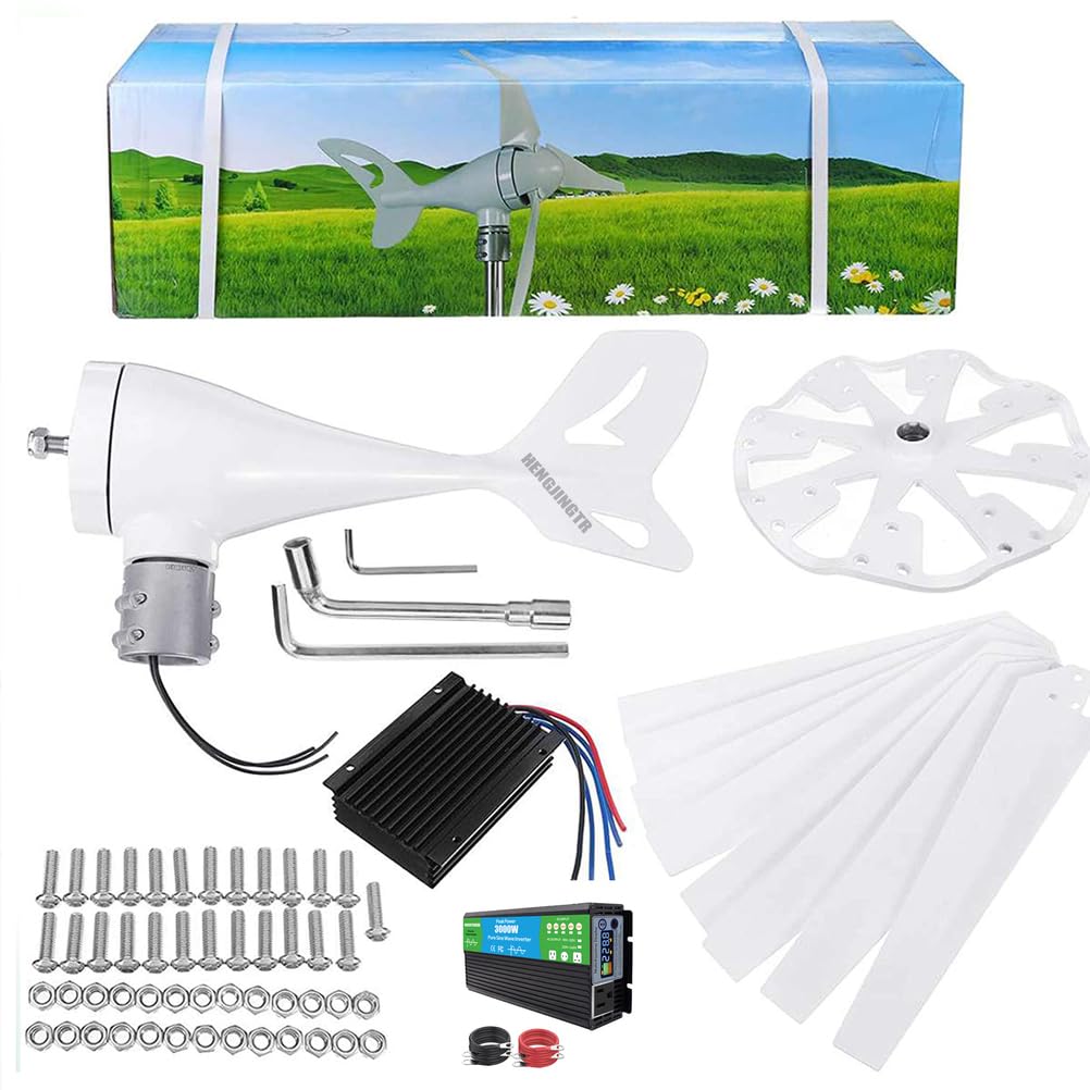 Generatori eolici ad ASSE Verticale da 6000 W per Kit per Uso Domestico, generatore a turbina eolica Piccolo Mulino a Vento 12V-220V per terrazza/Chalet/Barca da Pesca/Camper