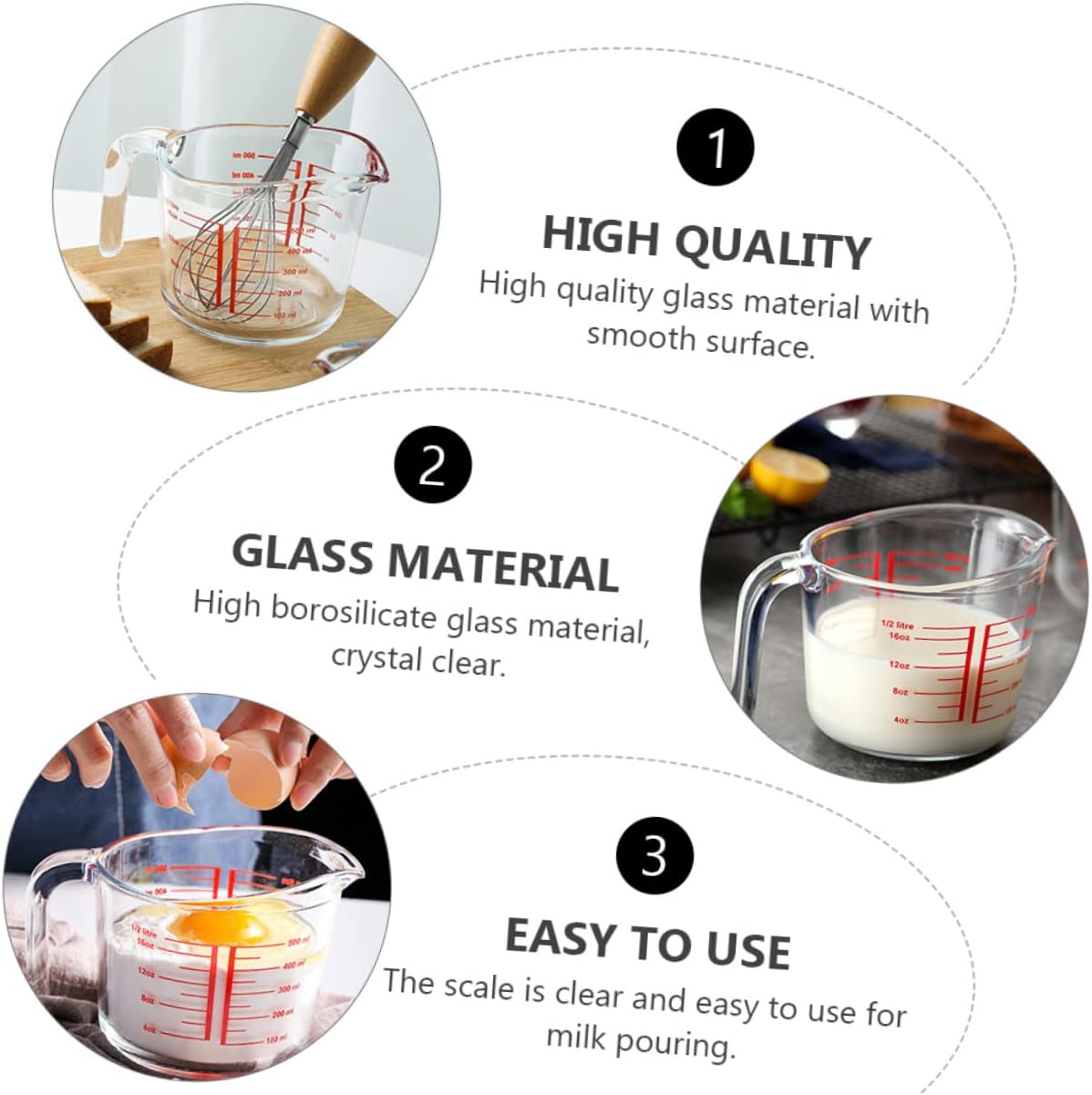 COLLBATH 1pc Transparent Measuring Cup Glass Kitchen Tool Graduated Scale for Precise Pouring for Baking Shops Shops and Home Use