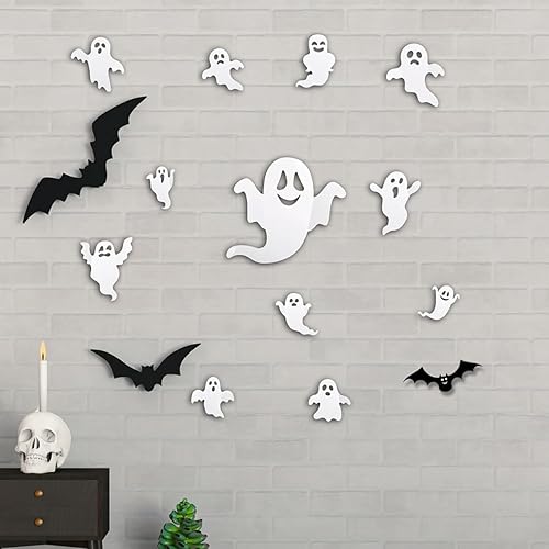 Miniatura 3 de Decoración de pared de Halloween, lindas calcomanías de fantasma, calcomanías de decoración de murciélagos 3D, 25 unidades, calcomanías de ventana