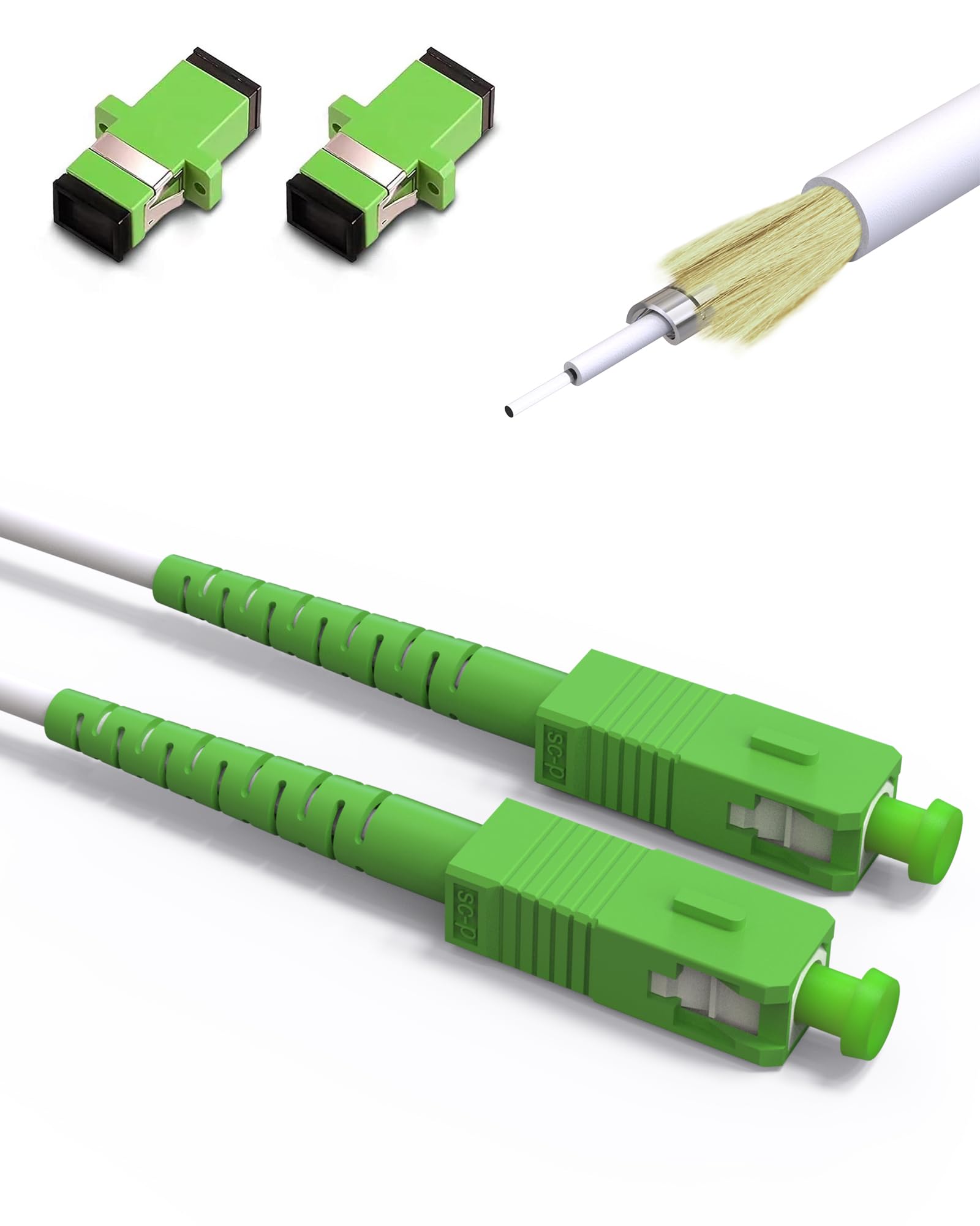 8M SC/APC to SC/APC Fiber Cable White, OS2 Armored Single Mode Fiber Optic Patch Cable, SC to SC Single-Mode Fiber Optical Patch Cord, LSZH