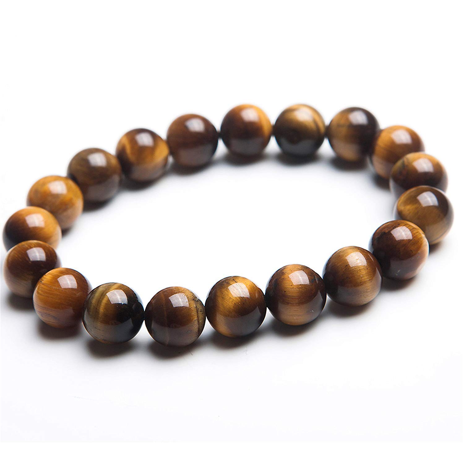 YDYDTTKD Bracciale con Perline Rotonde in Cristallo Elasticizzato da Donna, Vero Occhio di Tigre Giallo Naturale da 10 mm