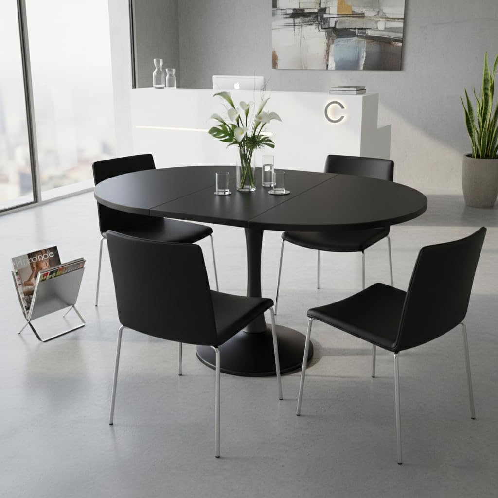 Tavolo da pranzo rotondo estensibile, 100/140 x 40 x 75 cm, tavolo da cucina per 2-6 persone, tavolino ausiliario/tavolo da pranzo - piano in legno e gambe in ferro, tavolo rotondo/tavolo