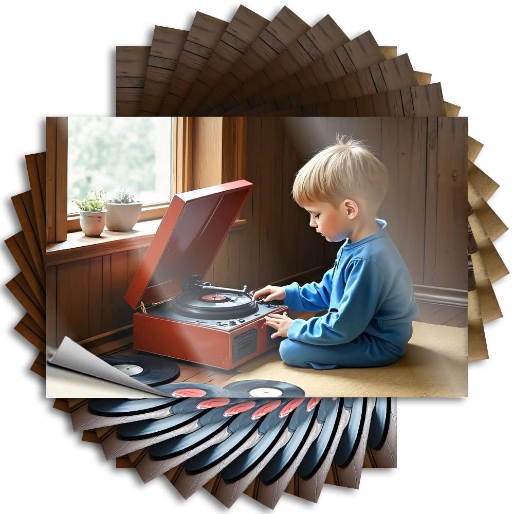 Cute Custom Decals - A Child Plays with A Vintage Record Player. Removable Decal Tumbler Easy Peel for Quick(6X9CM)
