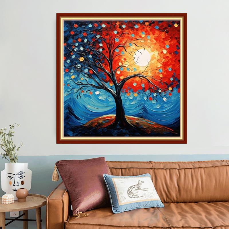 Image of Joyhoor Stamped Cross Stitch Kits for Beginners, Needlepoint Kits for Adults, 11CT Counted Embroidery Kits-Moonlight Tree 18x18 inchs