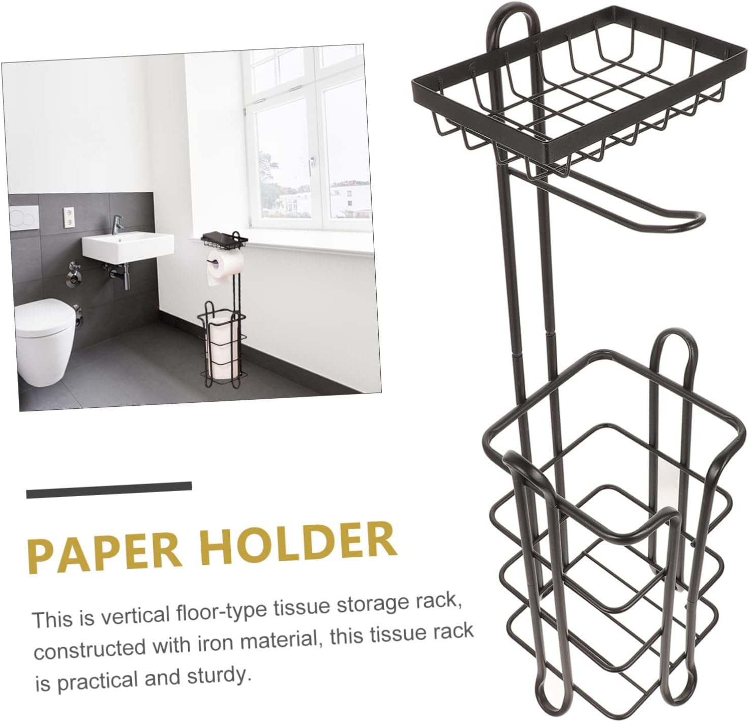 Angoily Vertical Multi Roll Tissue Stand Dispenser Floor Toilet Paper Holder Vertical Roll Paper Rack Large Capacity Bathroom Kitchen Storage Organizer