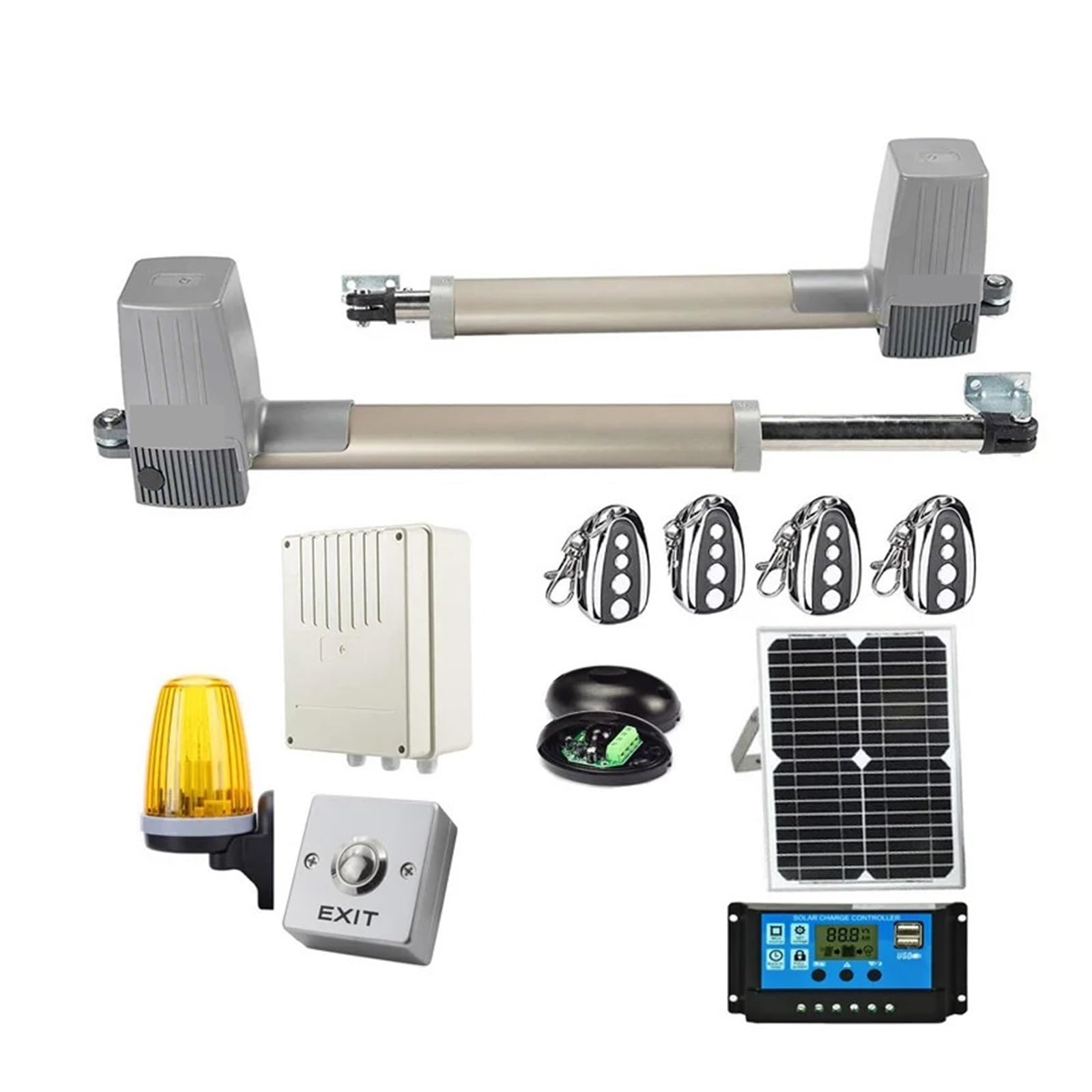 Rsgxlfqzvak Kit1 Automatic Gate Opener, Solar Powered Gate Opener Full Kit For Dual Arms Swing Gates 600Kgs Con Panel Controller Lamp Sensor Gsm Keypad Optional(Kit1)