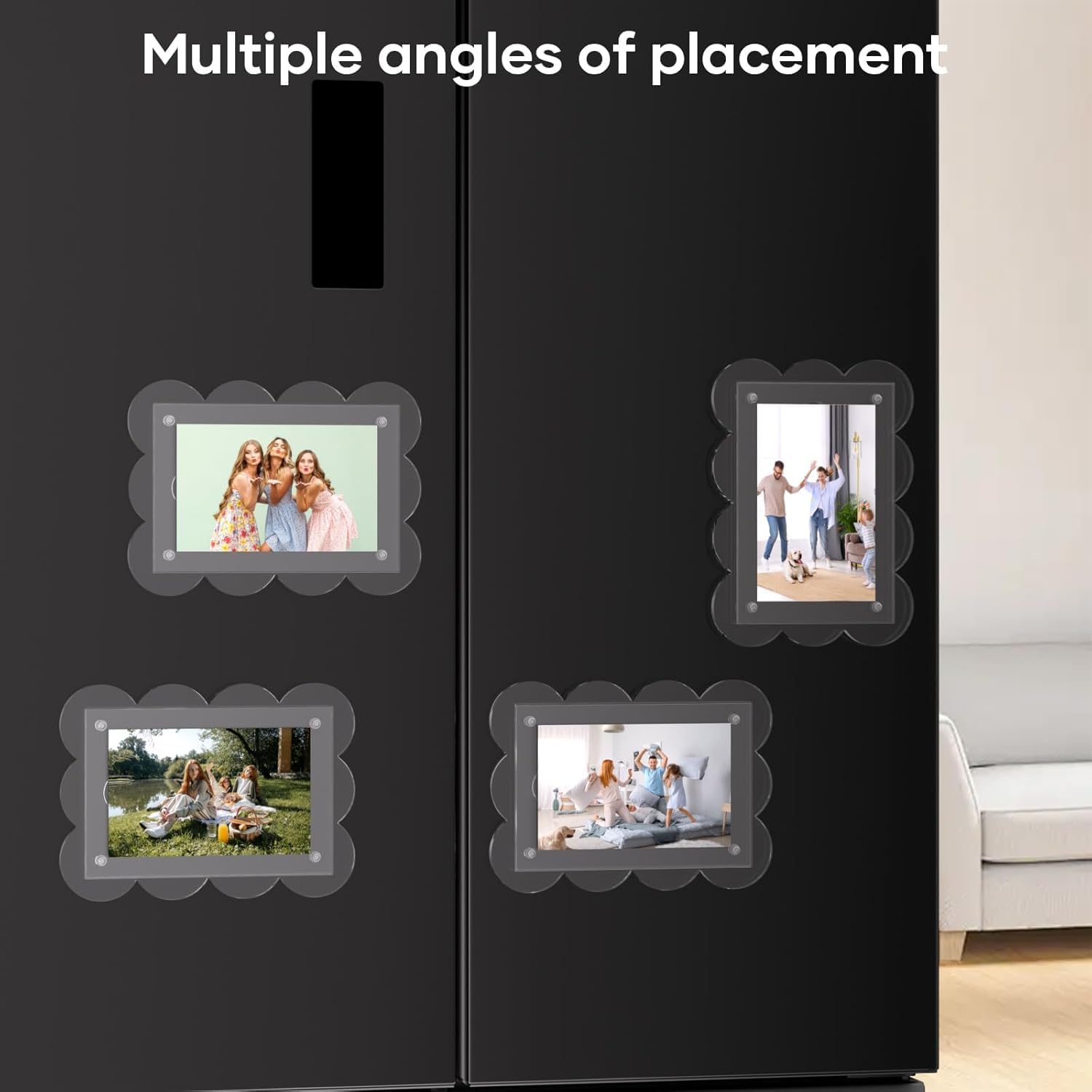 PICASSO SIGNAGE Acrylic Picture Frame 1 Pack | Magnetic Clear Photo Frames with Stand | Scalloped Lucite Plexiglass Floating Frames for Desktop Vertical or Horizontal Display (4x6 Only frames) 3