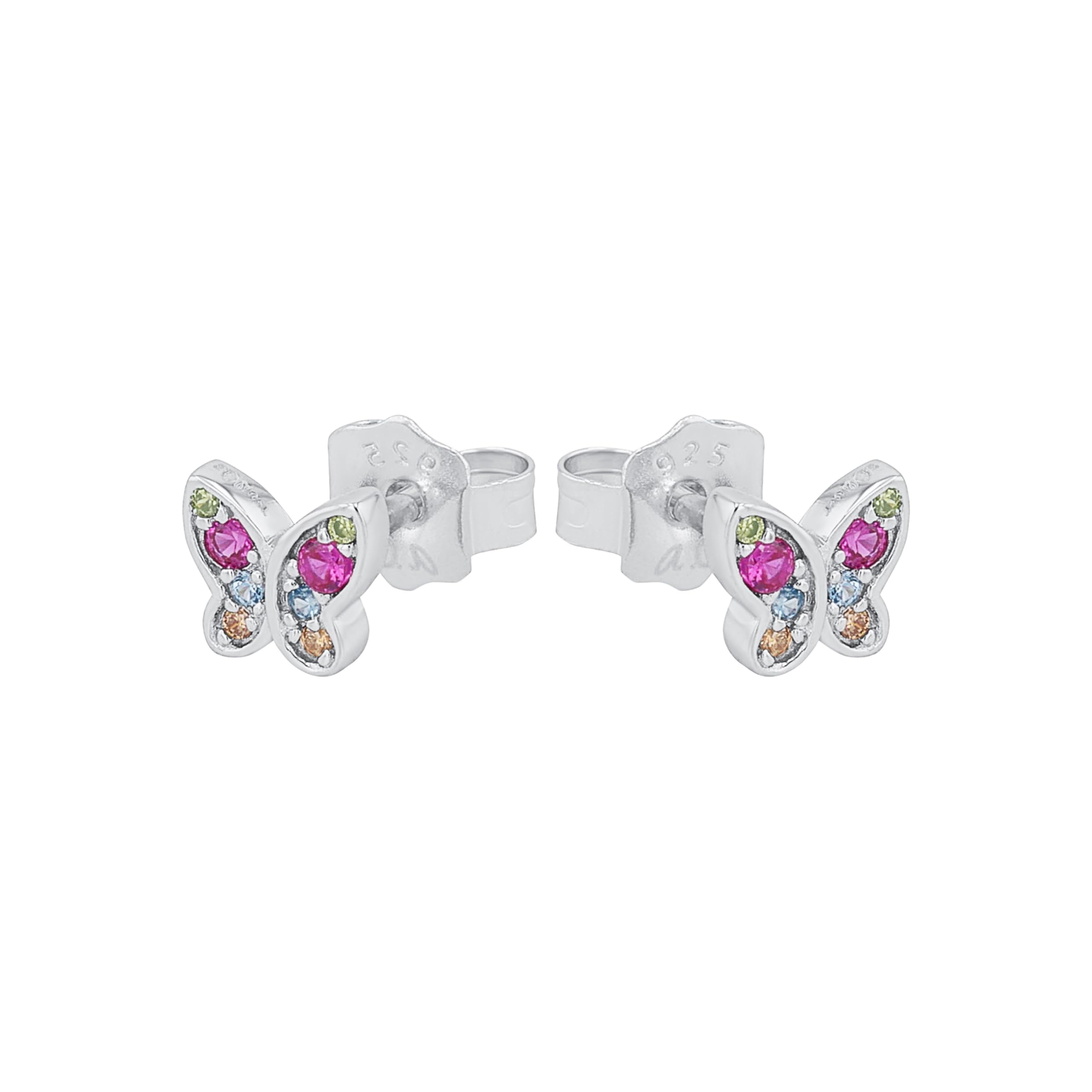 s.Oliver Armbanduhr Rosa mit passenden Schmetterlings-Ohrstecker für Mädchen aus 925 Sterling Silber, Kinderschmuck, Ohrschmuck