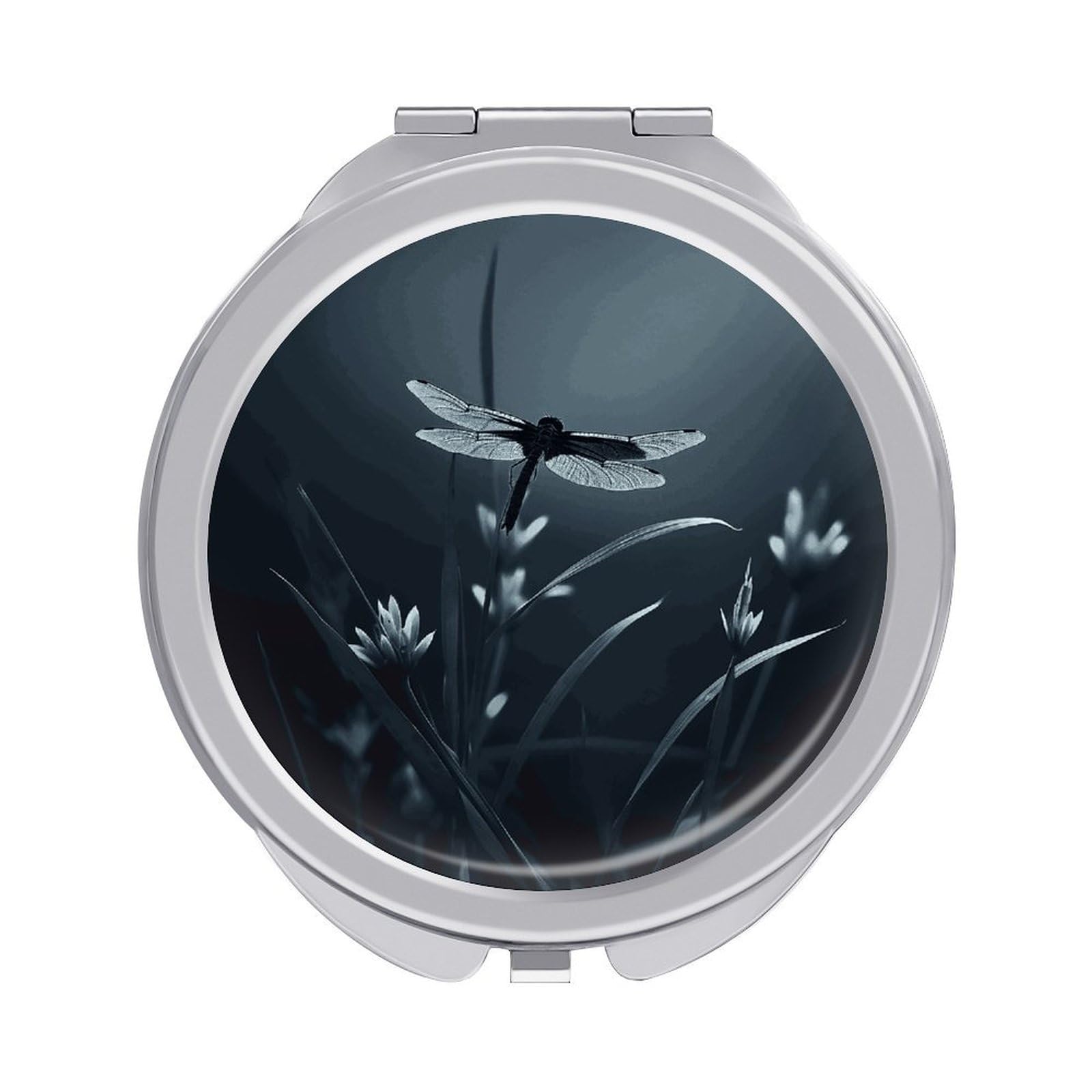 JTREHY Dragonfly Silhouette Makeup Mirror Silver Mirror Surface Folding Makeups Mirrors Lightweight Durable Looking Glass for Suitable Traveling Handbag and Purses