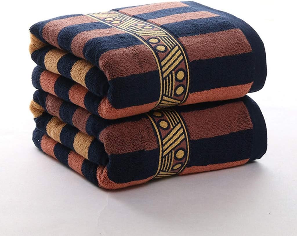 Stripe Towel Set Face Large Thick Bath Spa Sports Home Cotton Bathroom for Adults Kids Hotel(Blue)