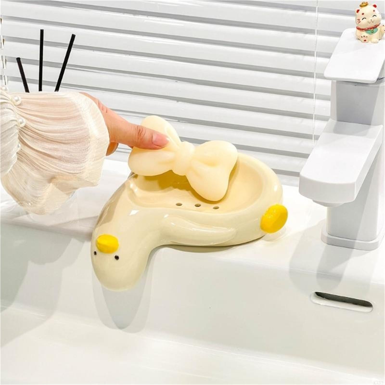 Jabonera Jabonera de cerámica | Con lavabo elevado y bandeja de baño con orificios de drenaje for barra y artículos pequeños
