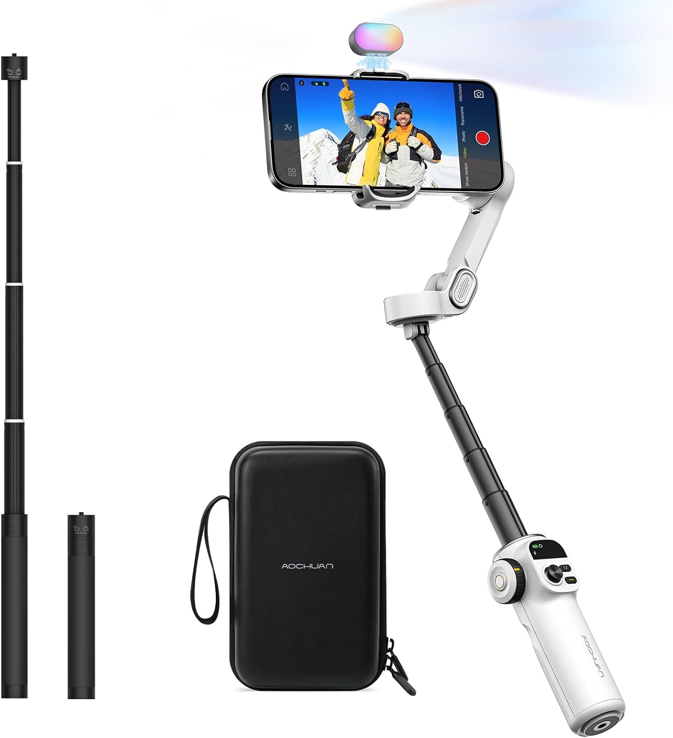 AOCHUAN 3-Axis Gimbal Stabilizer for Smartphone Smart X2 White Kit & B20 Storage Bag & E10 Extension Rod