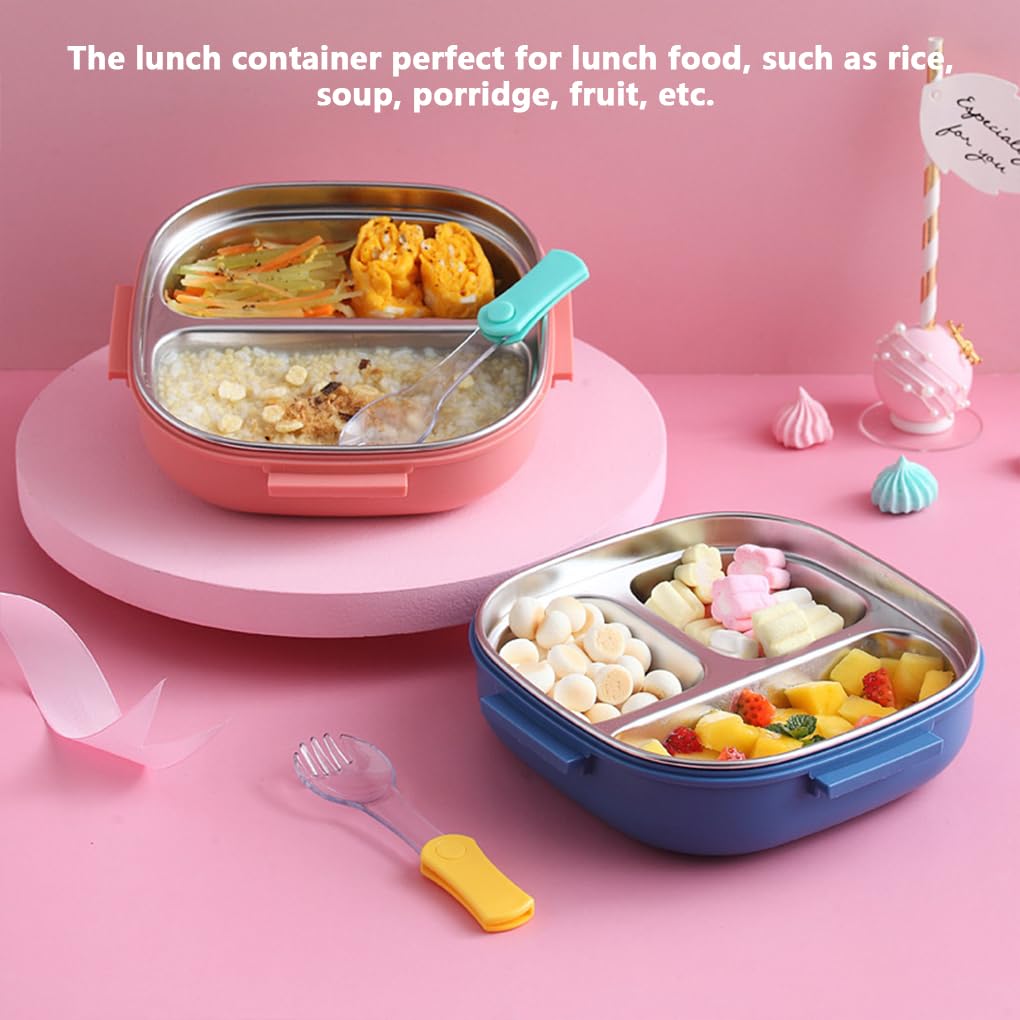 Set di 5 contenitori per il pranzo in acciaio inox, per isolamento alimentare, contenitori per picnic, bento box per lavoro all'aperto, rosa, 2 scomparti