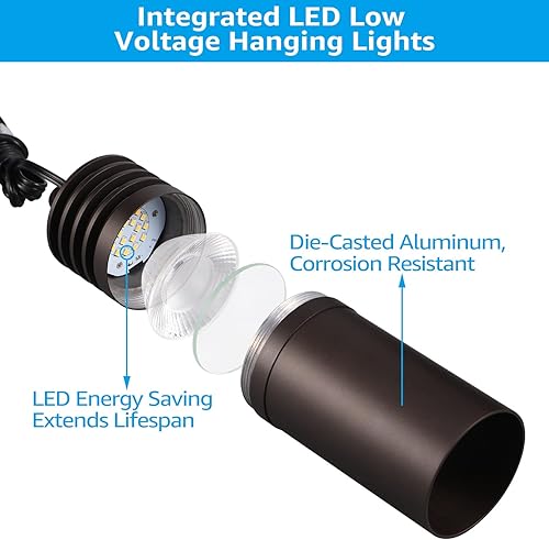 Miniatura 6 de LEONLITE Luces colgantes de bajo voltaje, luces colgantes de árbol de 12 V, certificación UL, lámpara colgante LED para exteriores para cenador,