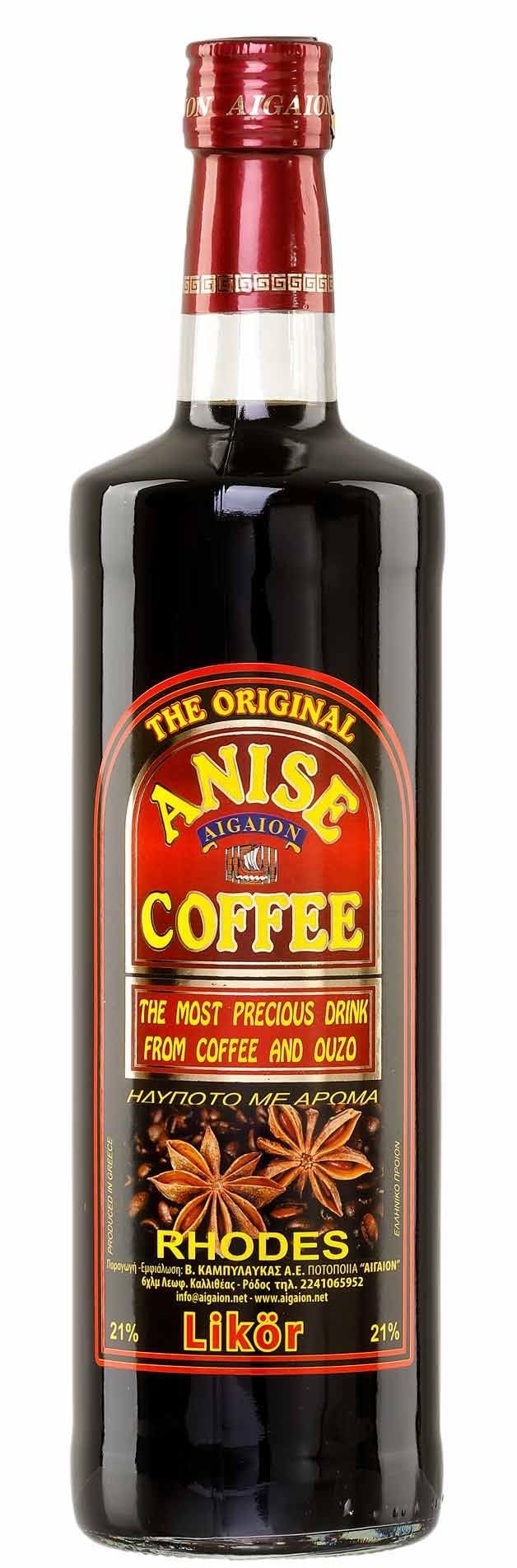 FVLFIL Kaffee & Ouzo Likör 1 Liter Flasche Kaffeelikör 21% Vol. Anis Coffee Liquer aus Rhodos Griechenland