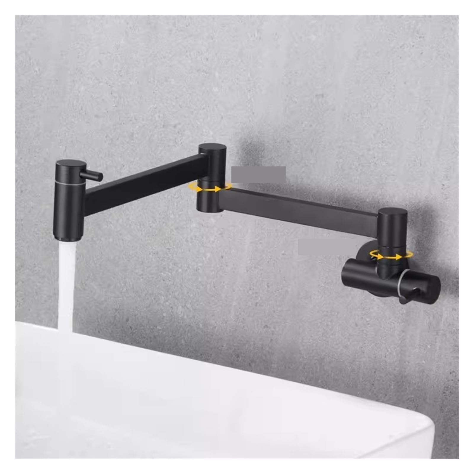 ZQFHSX Pot Filler Tap, Brass Wall Mounted Kitchen Sink Faucet, 360 Rotate Folding Spout Spigot Single Cold Taps for Most Scenarios(Black 2)