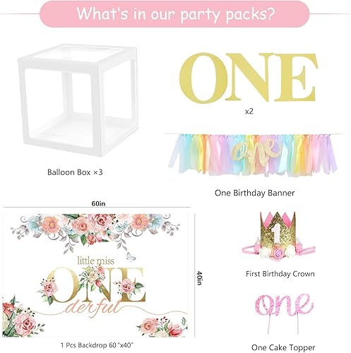 Miniatura 2 de PYCALOW Decoraciones para el primer cumpleaños para niña las decoraciones para el primer cumpleaños incluyen arco de guirnalda de globos, caja,